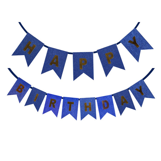 Glitter Dark Blue Color Birthday Banner