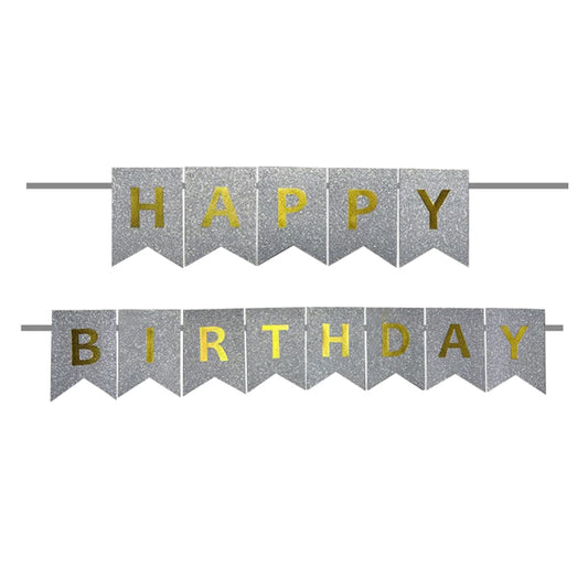 Glitter Silver Color Birthday Banner
