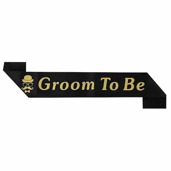 Groom To Be Black Sash with Glitter Gold Text