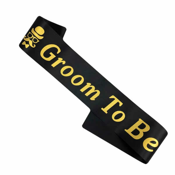 Groom To Be Black Sash with Glitter Gold Text