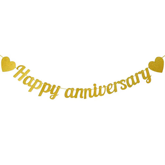 Happy Anniversary Banner Glitter Gold