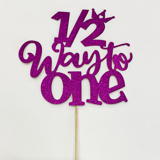 Half Birthday Cake Topper Hot Pink