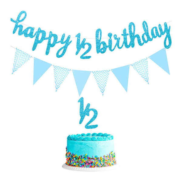 Half Birthday Banner, Bunting & Cake Topper Blue