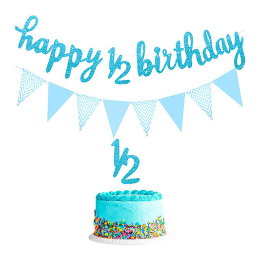 Half Birthday Banner, Bunting & Cake Topper Blue