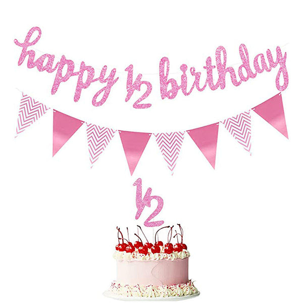 Half Birthday Banner, Bunting & Cake Topper Pink