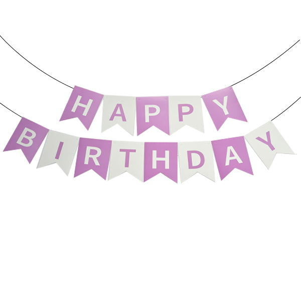 Happy Birthday Flag Banner Purple & White