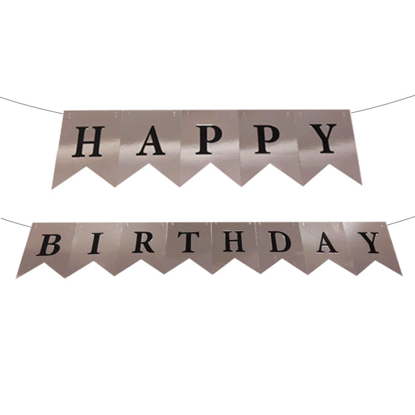 Happy Birthday Silver Flag Banner