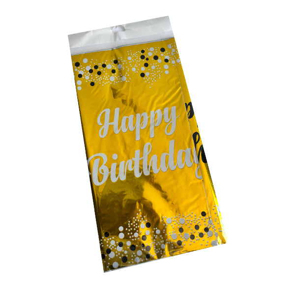 Gold Plastic Tablecover With Happy Birthday Print