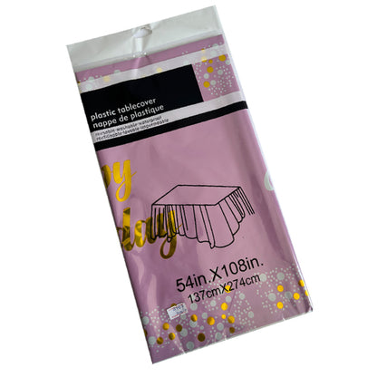 Pink Plastic Tablecover With Happy Birthday Printed