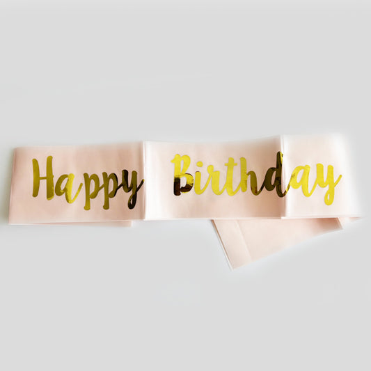 Peach Happy Birthday Sash With Gold Text