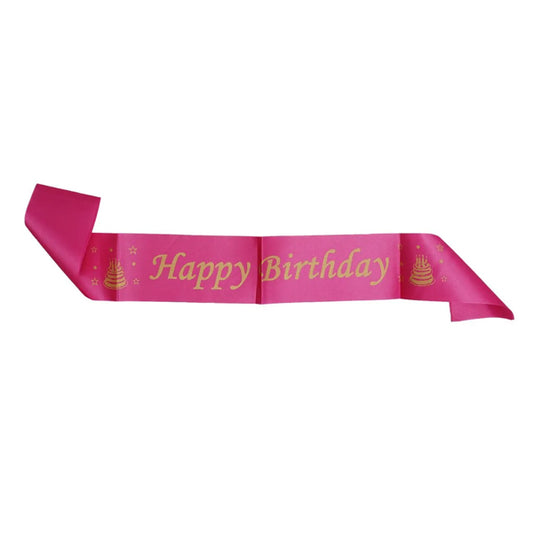 Happy Birthday Pink Sash With Gold Text