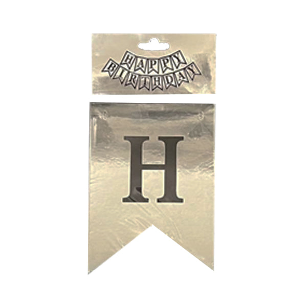 Happy Birthday Silver Flag Banner