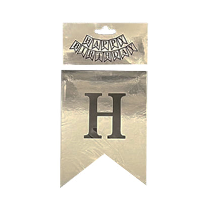 Happy Birthday Silver Flag Banner