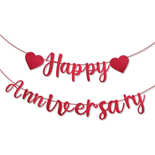 Happy  Anniversary Red Laser Cut Banner