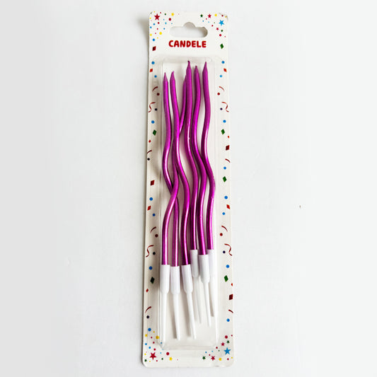 Hot Pink Twisted Long Curved Candles