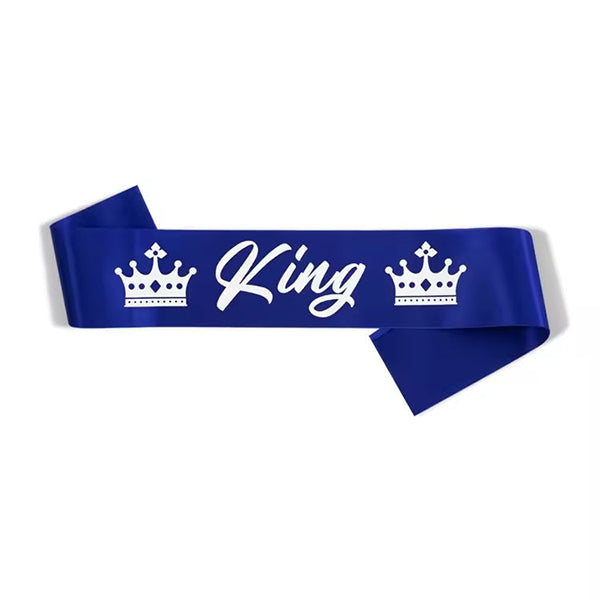 Blue King Sash With White Text
