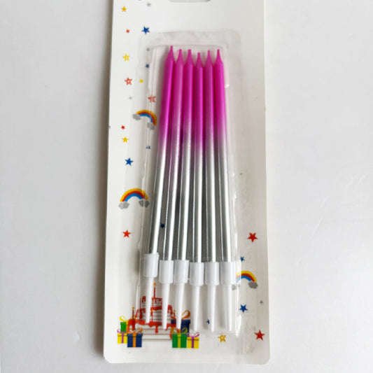 Pink & Silver Two-Tone Long Birthday Candles