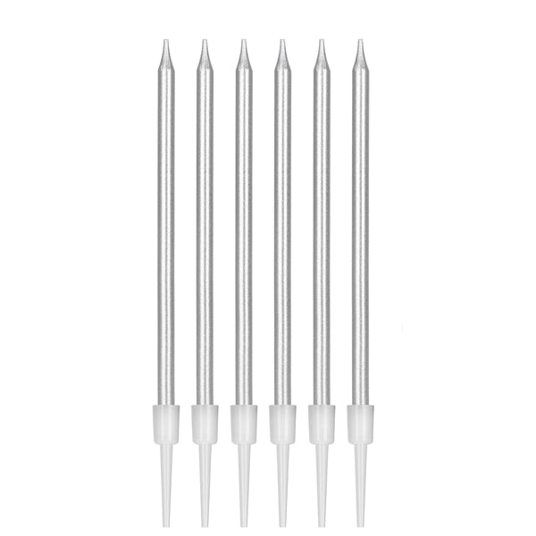 Metallic Silver Slim, Long Candles