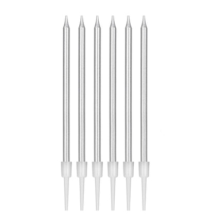 Metallic Silver Slim, Long Candles