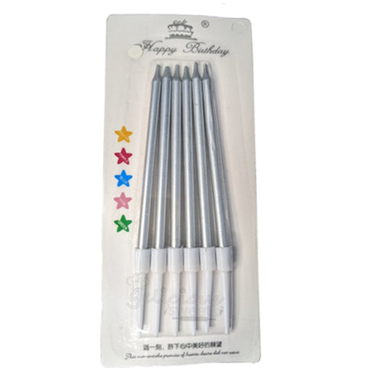 Metallic Silver Slim, Long Candles