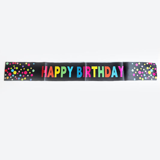 Black Happy Birthday Sash with Multi Colour Dots
