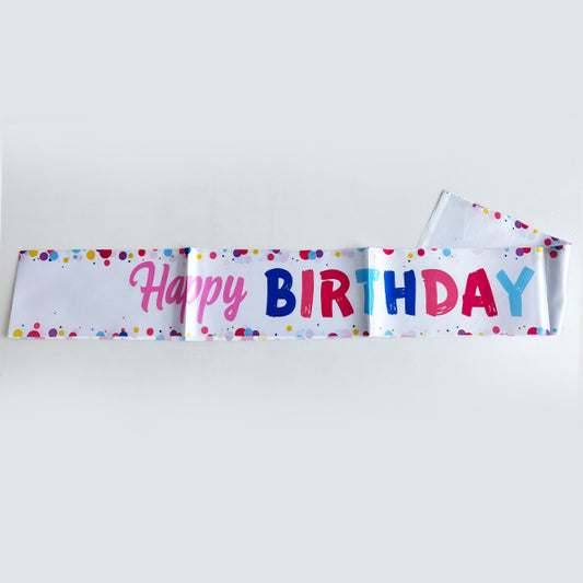 White Happy Birthday Sash