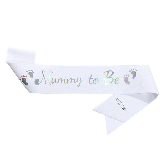 Mummy To Be White Sash Silver text