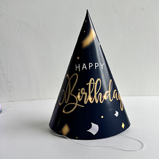 Blue & Gold Happy Birthday Printed Cone Hat