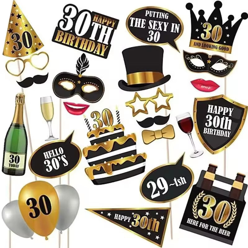 Black And Gold  30th Birthday Photo Props