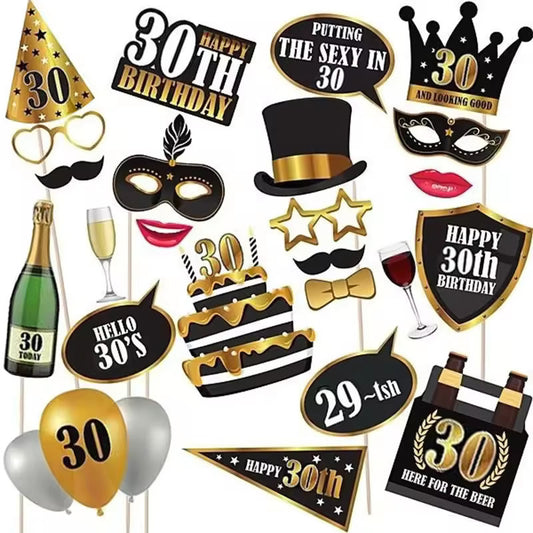Black And Gold  30th Birthday Photo Props