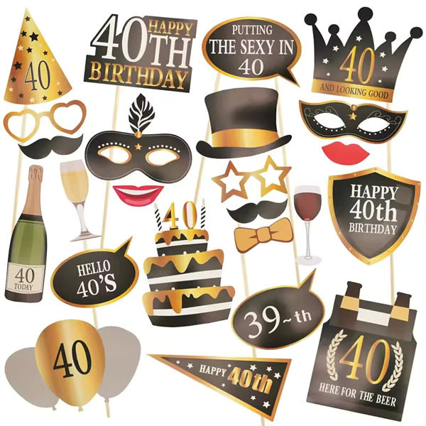 Black And Gold 40th Birthday Photo Props