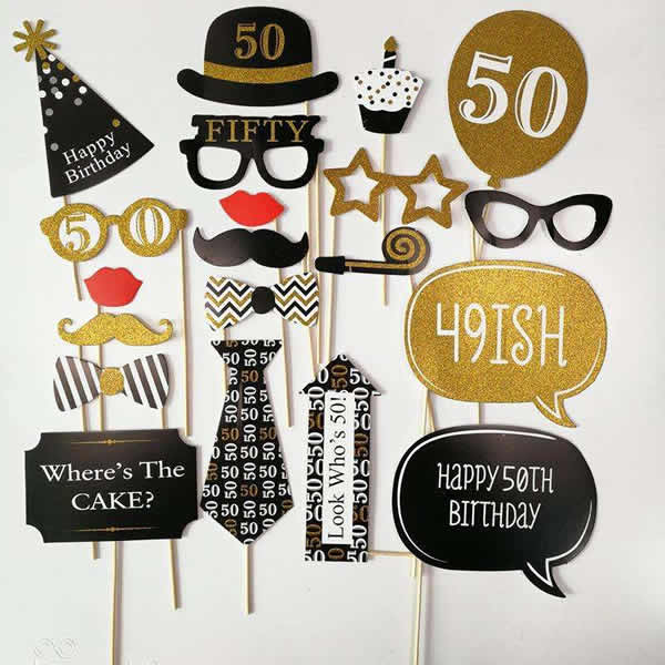 Gold 50th Birthday Photo Props