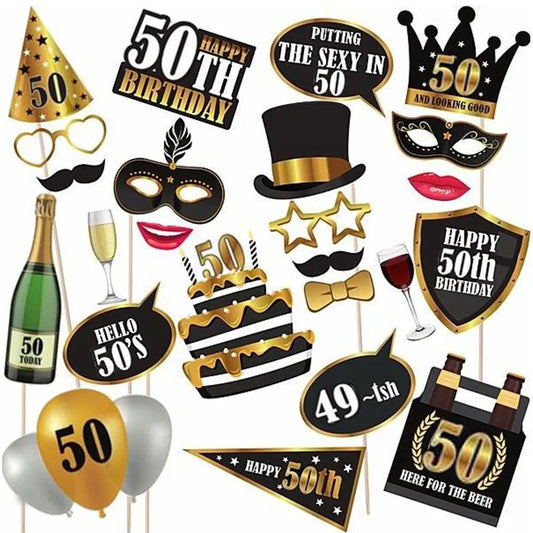 Black And Gold 50th Birthday Photo Props