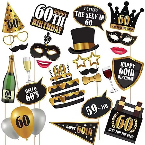 Black And Gold 60th Birthday Photo Props