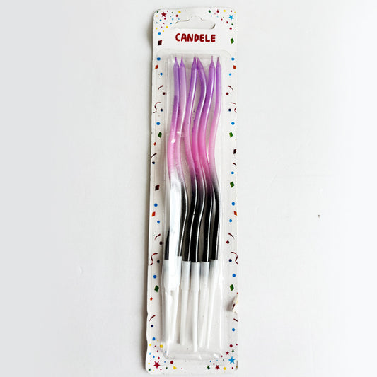 Pink and Purple Twisted Tri-Colour Curved Candles