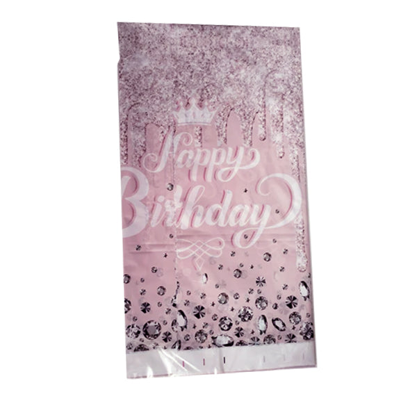 Pink Plastic Tablecover With Glittery Desgn