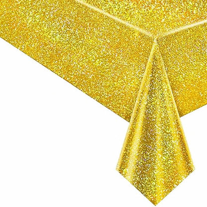 Gold Plastic Tablecover With Glittery Design