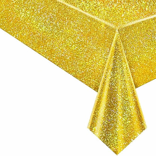 Gold Plastic Tablecover With Glittery Design