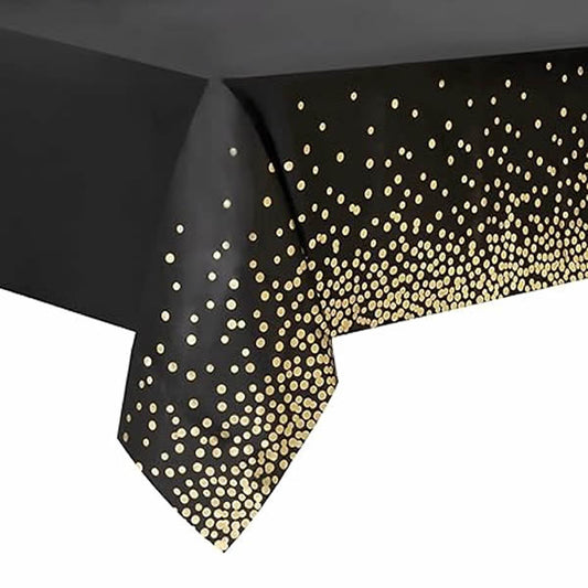 Black Plastic Tablecover With Gold Dots