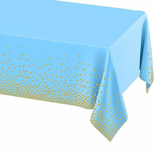Blue Plastic Tablecover With Gold Dots