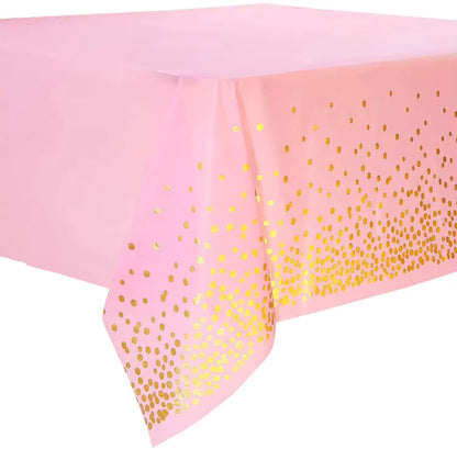 Pink Plastic Tablecover With Gold Dots