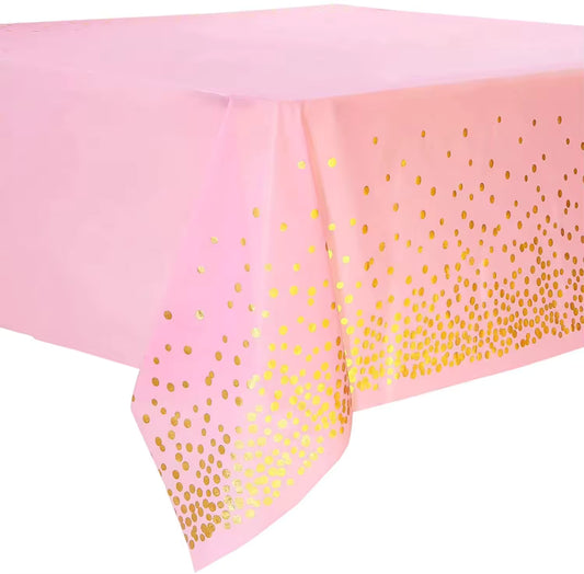 Pink Plastic Tablecover With Gold Dots
