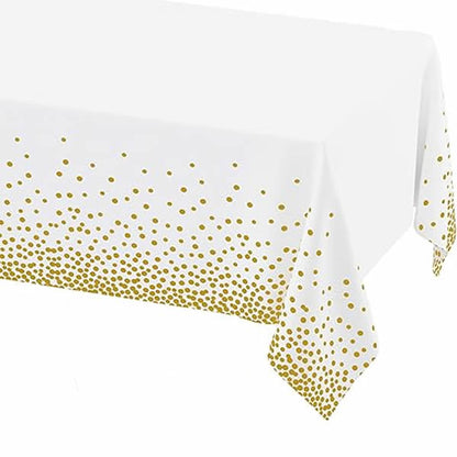 White Plastic Tablecover With Gold Dots