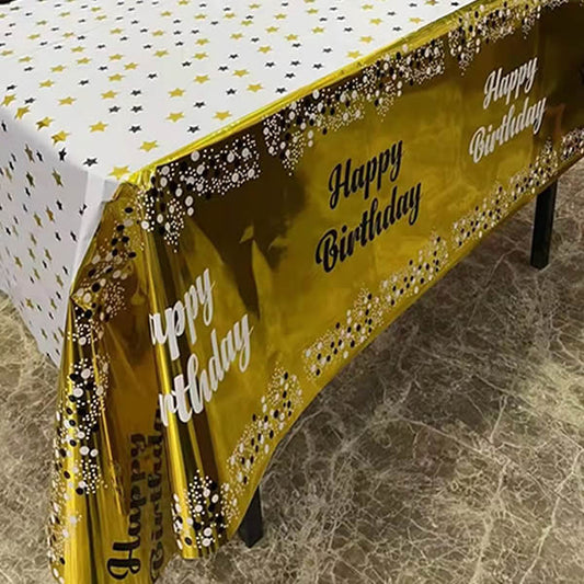 Gold Plastic Tablecover With Happy Birthday Print