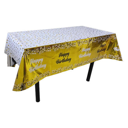 Gold Plastic Tablecover With Happy Birthday Print