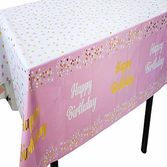 Pink Plastic Tablecover With Happy Birthday Printed