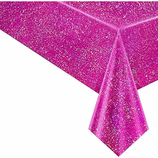 Fuchsia Plastic Tablecover With Glittery Design