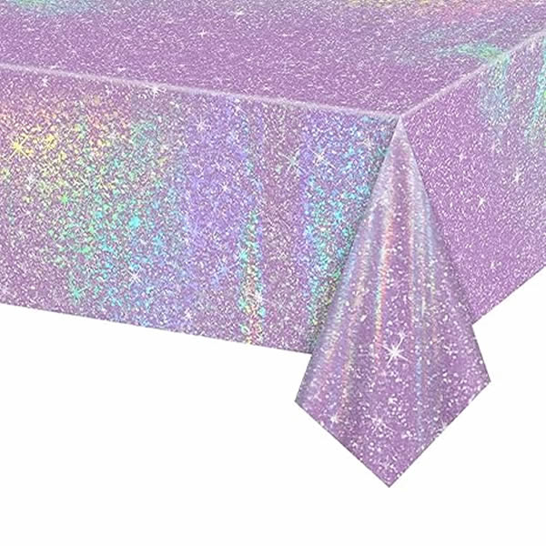 Purple Plastic Tablecover With Glittery Design