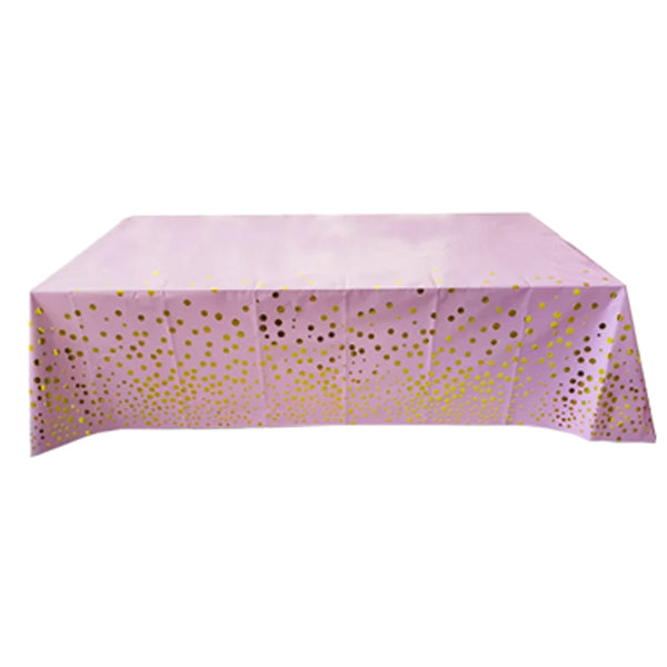 Pink Plastic Tablecover With Gold Dots