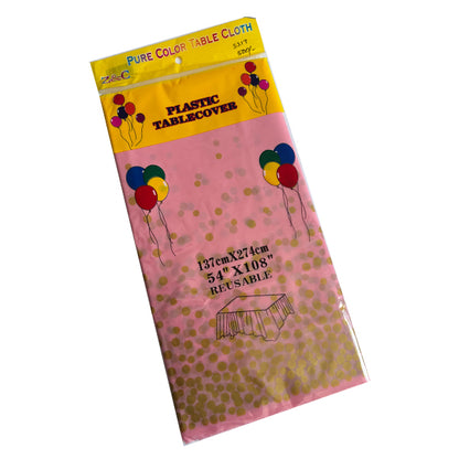 Pink Plastic Tablecover With Gold Dots